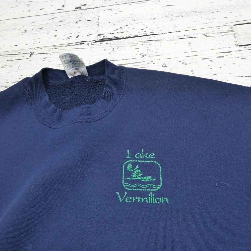 Vintage Lake Vermilion Sweatshirt Mens Medium Blue Jerzees Fleece Crewneck‎ 90s